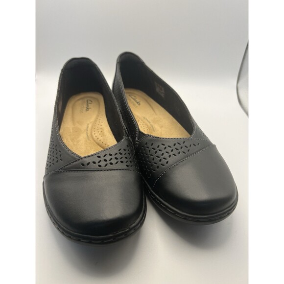 Clarks Cora Iris Loafer womens US 9 Wide Black Leather Slip On 1 inch heel New - Picture 12 of 13